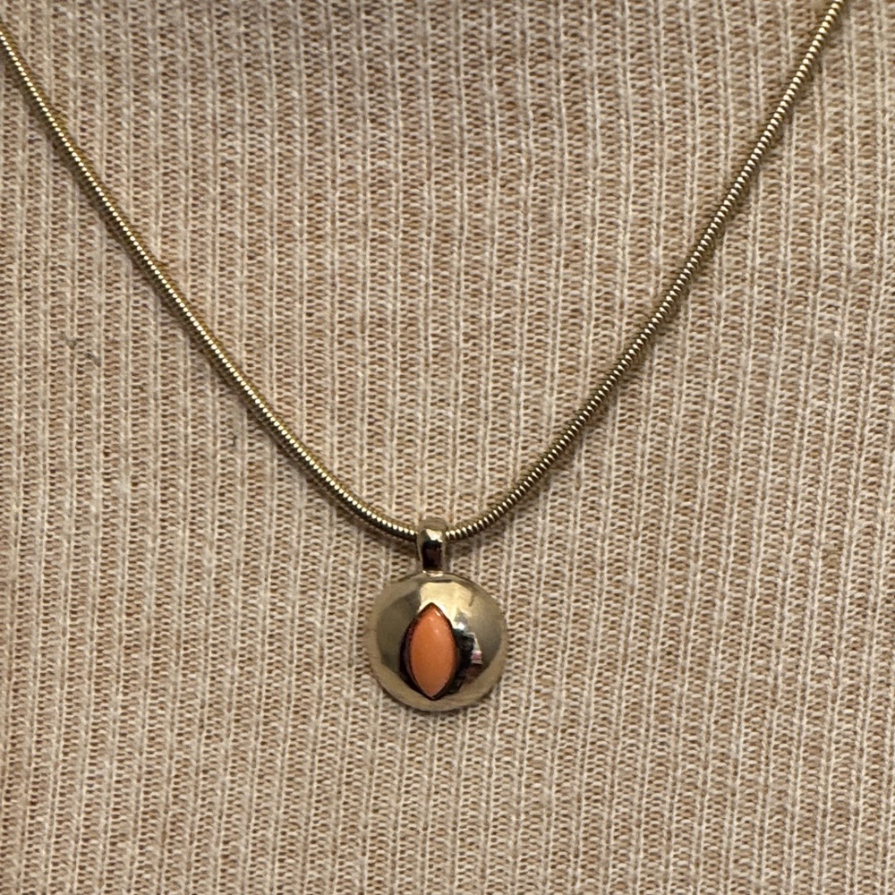 Gold Pendant Necklace with Orange Accent